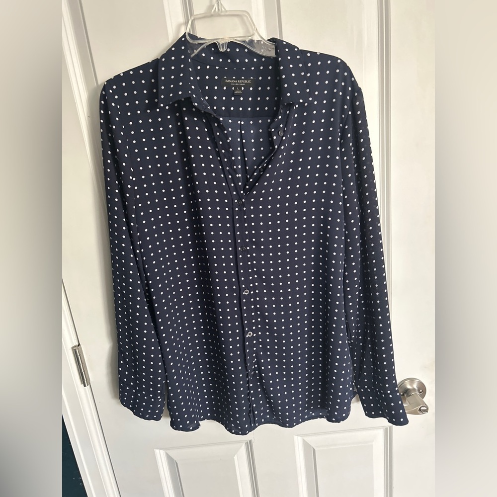 Banana Republic 
Navy polka dot shirt